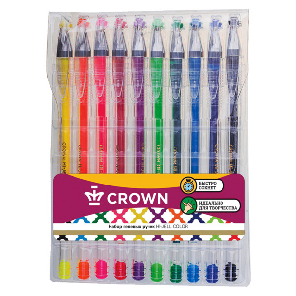 Набор гелевых ручек Crown "Hi-Jell Color" 10шт., 10цв. Набор гелевых ручек Crown "Hi-Jell Color" 10шт., 10цв.