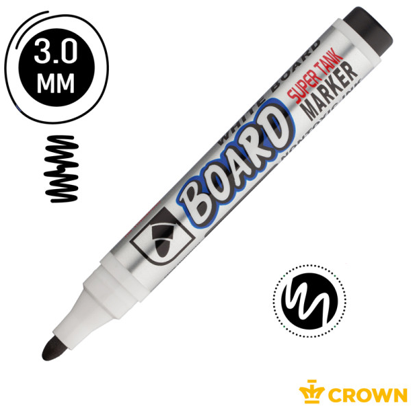 Маркер для белых досок Crown "Multi Board" Черный, пулевидный, 3мм 