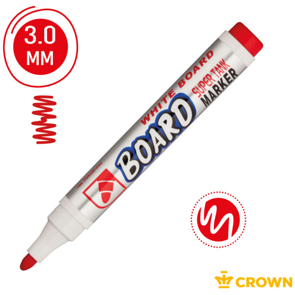 Маркер для белых досок Crown "Multi Board" Красный, пулевидный, 3мм 