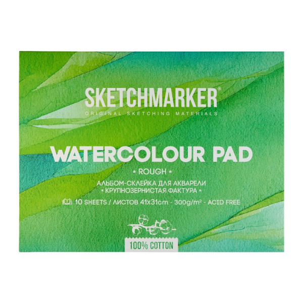 Блок для акварели Sketchmarker А3, 10л. склейка. 300г/м2 ( Крупное зерно) 100% хлопок Блок для акварели Sketchmarker А3, 10л. склейка. 300г/м2 ( Крупное зерно) 100% хлопок